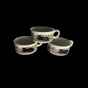 Potpourri Press Cleopatra Black Cat Soup Mug Bowl Set of 3 1991 Korea Halloween